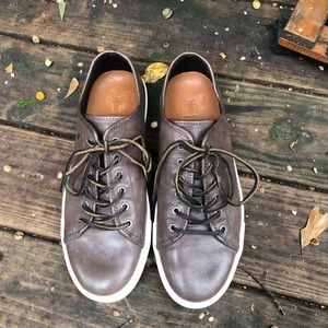 Frye Brett Brown Leather Lace Up Low Sneakers Men Size 11.5 Excellent Condition